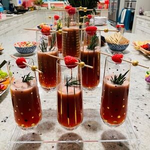 NIB Christian Siriano Set of 4 Stemless Champagne Flutes Gold Polka Dot Glasses